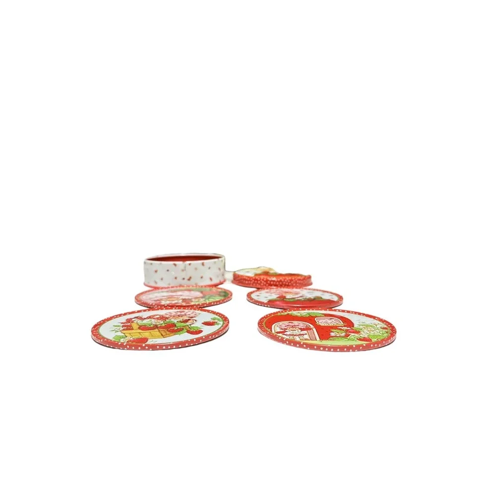 Vintage Strawberry Shortcake 2002 Coaster Set Includes Four In Round Tin Holder